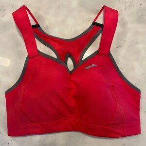Brooks Moving Comfort Juno Racerback Padded Athletic Sports Bra Pink Gray 34D